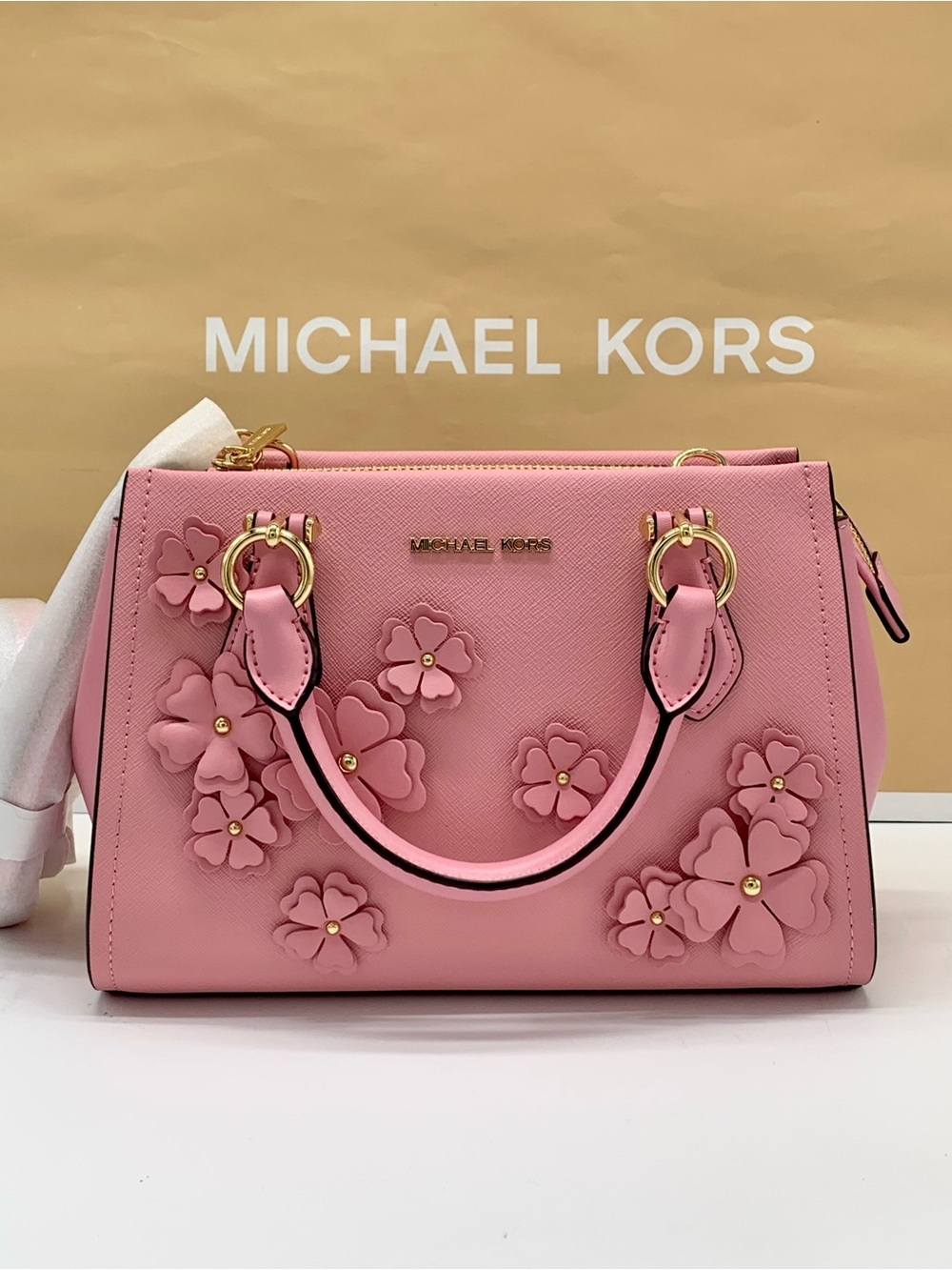 Michael Kors Marilyn Small Floral Embellished Satchel  Carnation color - Picture 7 of 14